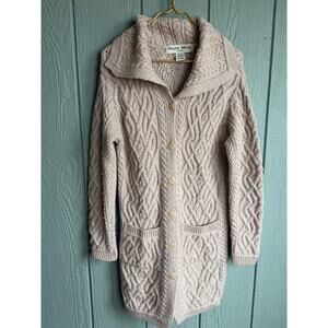 Aran Mór Irish Cable Knit Cardigan Coat 100% Merino Wool Button Front Size S